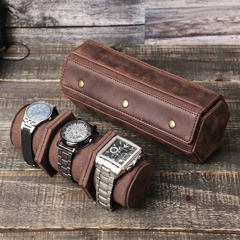 Kožené Pouzdro Na 3 Hodinky Hexagon Watch Roll Case