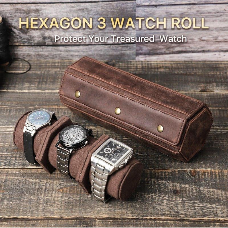 Kožené Pouzdro Na 3 Hodinky Hexagon Watch Roll Case