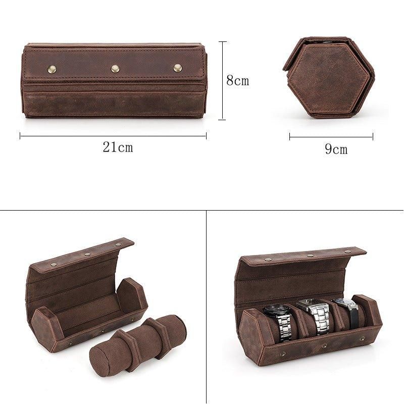 Kožené Pouzdro Na 3 Hodinky Hexagon Watch Roll Case