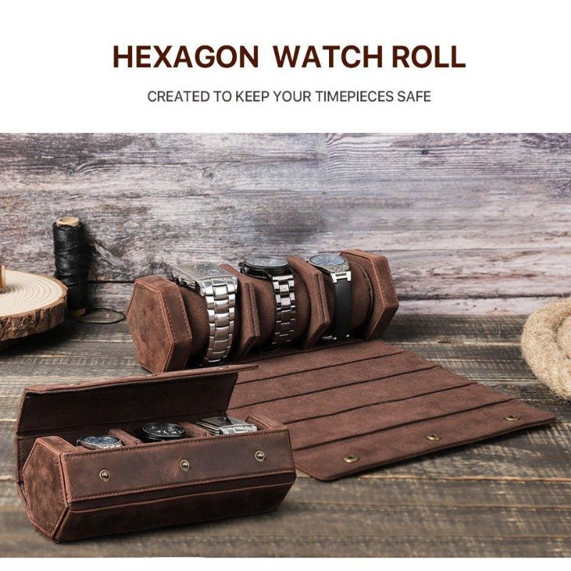 Kožené Pouzdro Na 3 Hodinky Hexagon Watch Roll Case