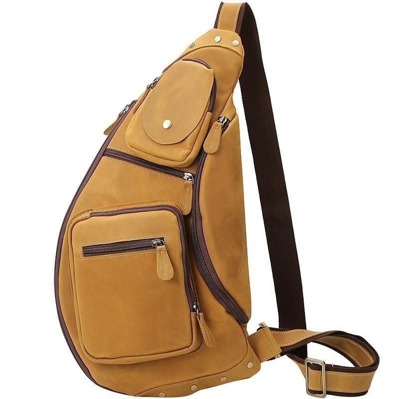 Pánská Kožená Kabelka Crossbody Sling Vintage