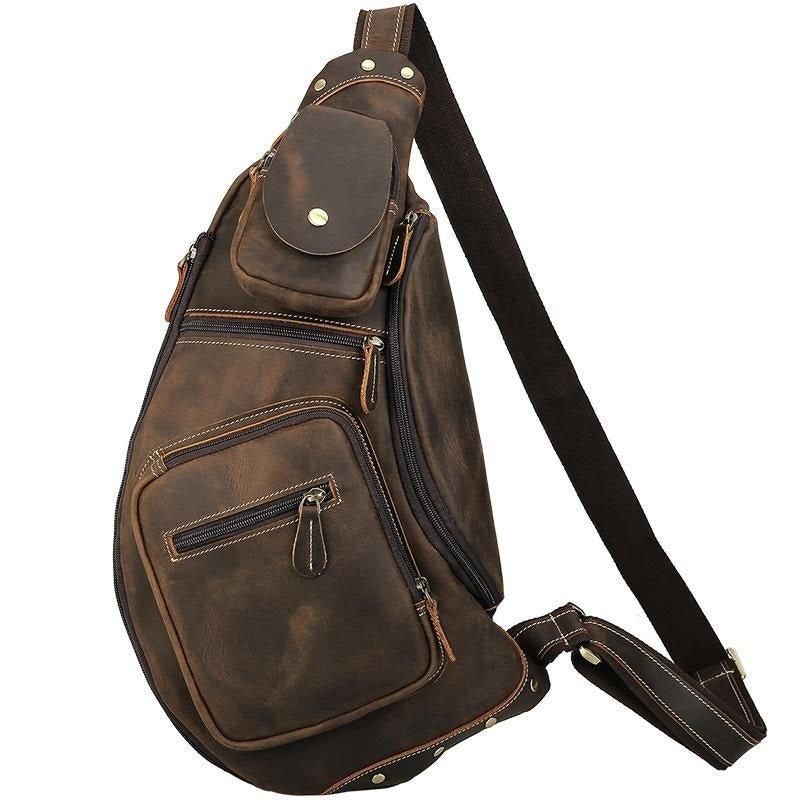 Pánská Kožená Kabelka Crossbody Sling Vintage