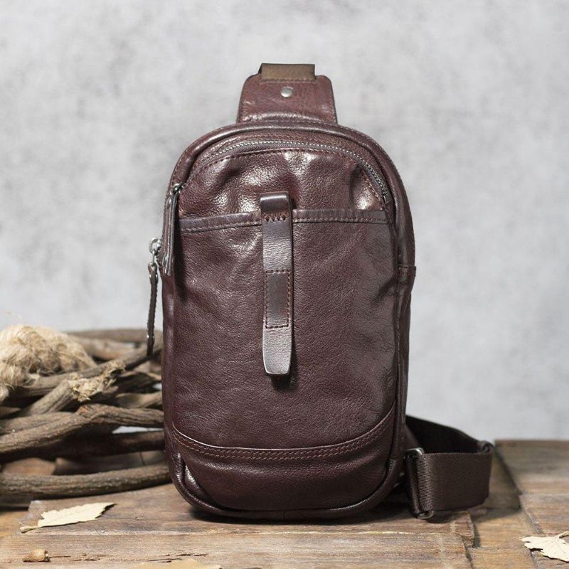 Pánská Taška Cross Body Sling Bag Z Hovězí Kůže