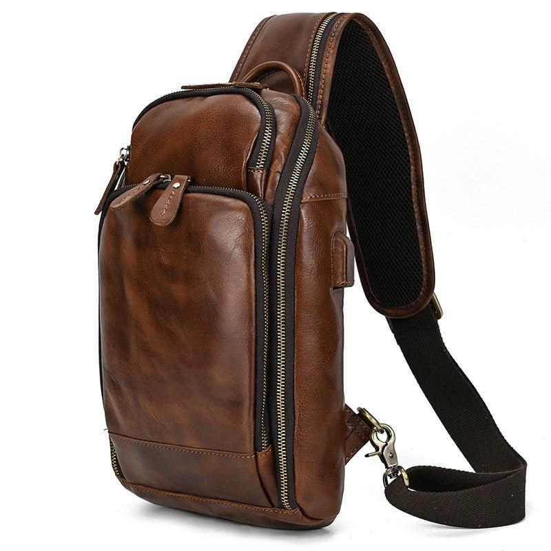 Taška Z Hovězí Kůže Cross Body Sling Bag S Usb Portem