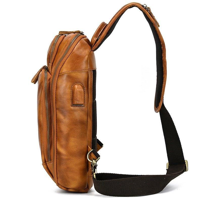 Taška Z Hovězí Kůže Cross Body Sling Bag S Usb Portem