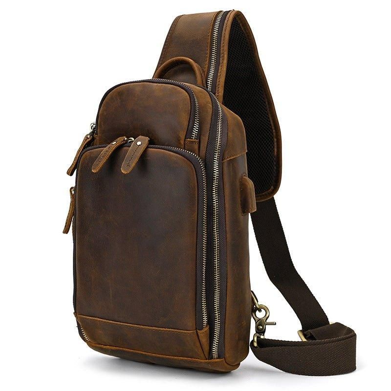 Taška Z Hovězí Kůže Cross Body Sling Bag S Usb Portem