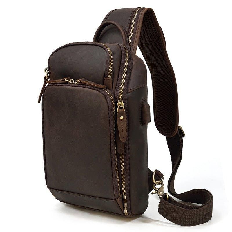 Taška Z Hovězí Kůže Cross Body Sling Bag S Usb Portem