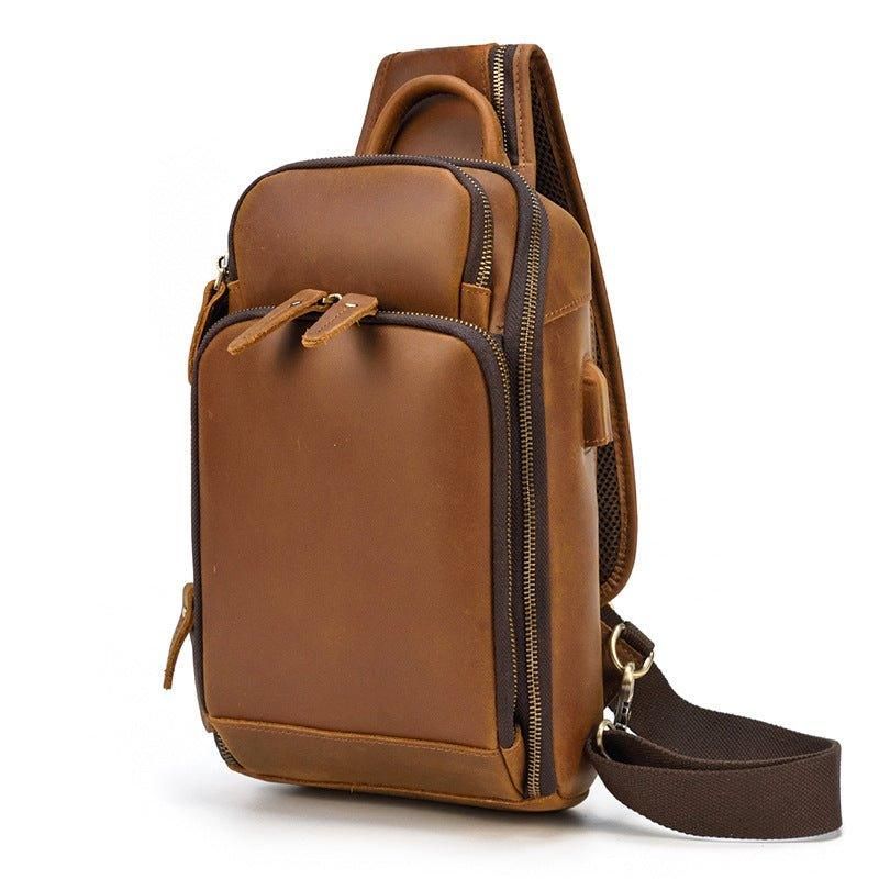 Taška Z Hovězí Kůže Cross Body Sling Bag S Usb Portem