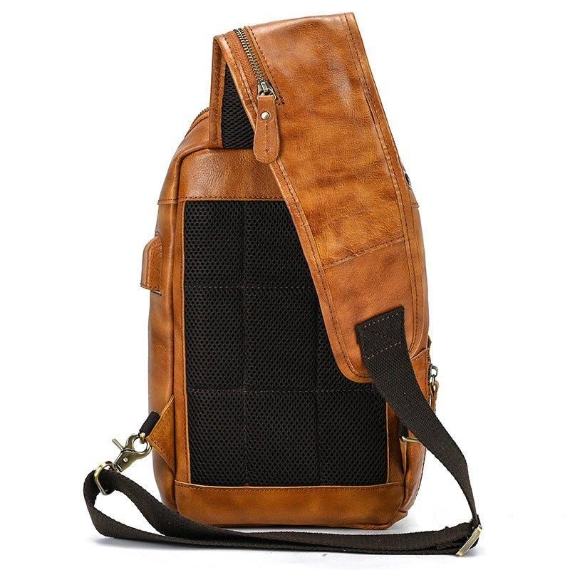 Taška Z Hovězí Kůže Cross Body Sling Bag S Usb Portem