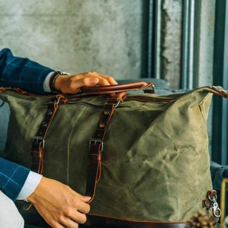 Velká Pánská Cestovní Taška Z Voskovaného Plátna Weekender Duffle Bag