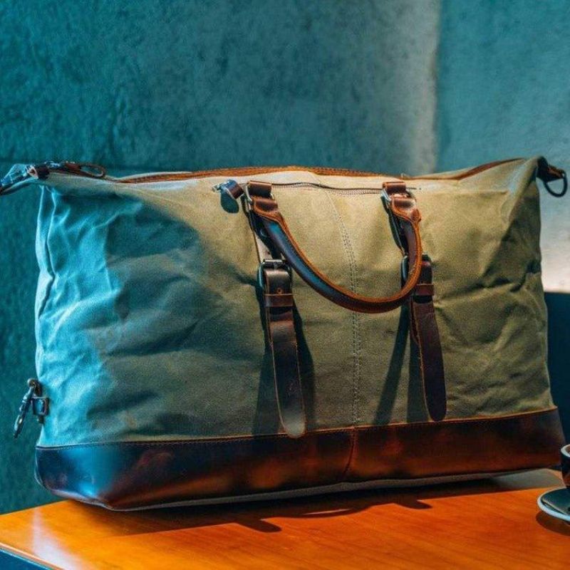 Velká Pánská Cestovní Taška Z Voskovaného Plátna Weekender Duffle Bag