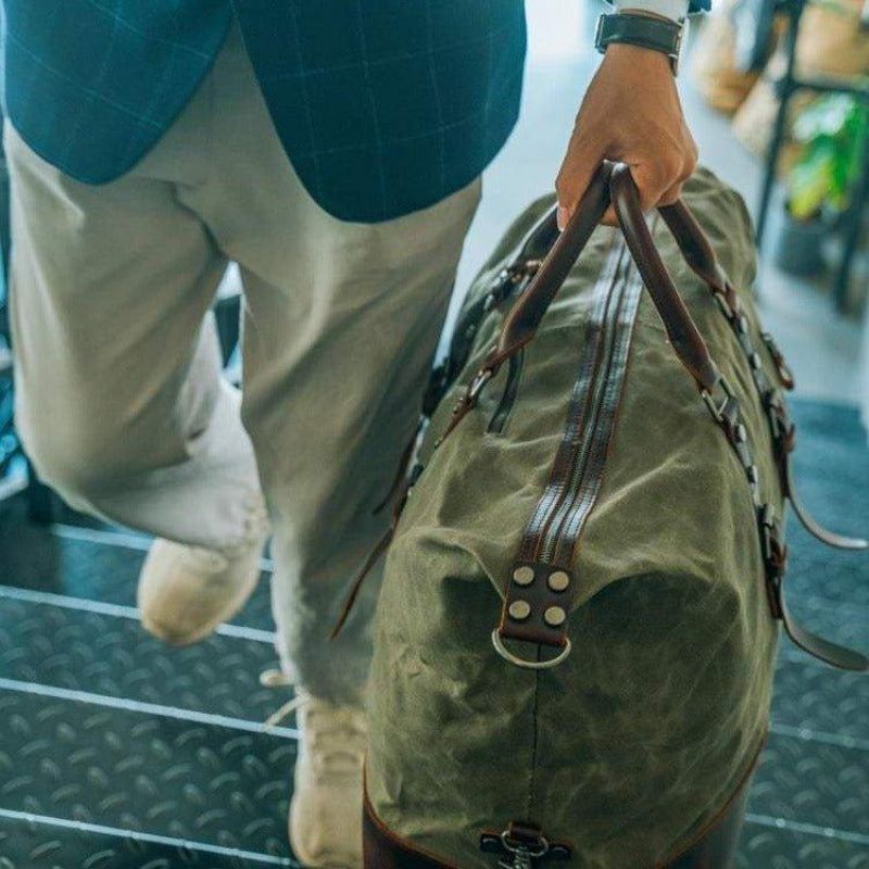 Velká Pánská Cestovní Taška Z Voskovaného Plátna Weekender Duffle Bag