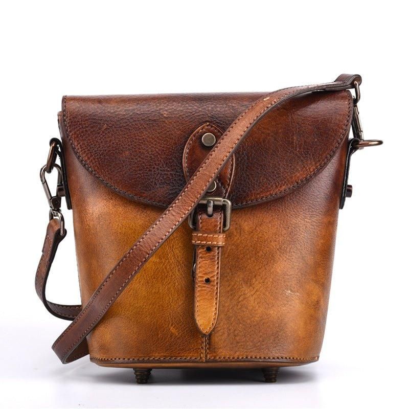 Vintage Kožená Kabelka Mini Bucket Crossbody Pro Ženy