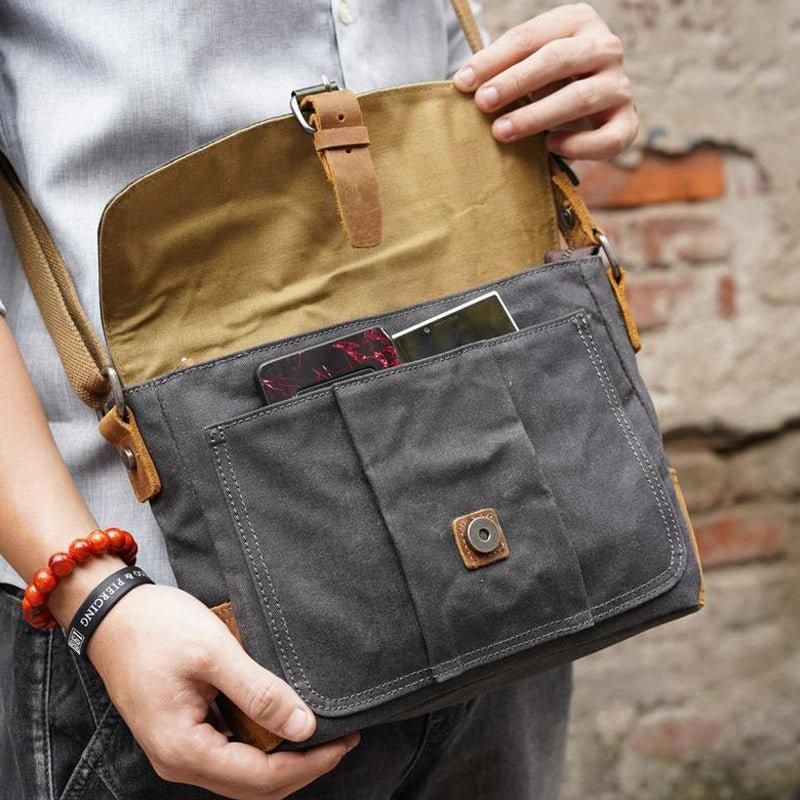 Vintage Voskovaná Plátěná Crossbody Kabelka Malá