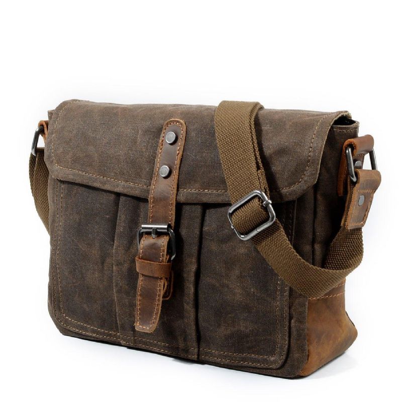 Vintage Voskovaná Plátěná Crossbody Kabelka Malá