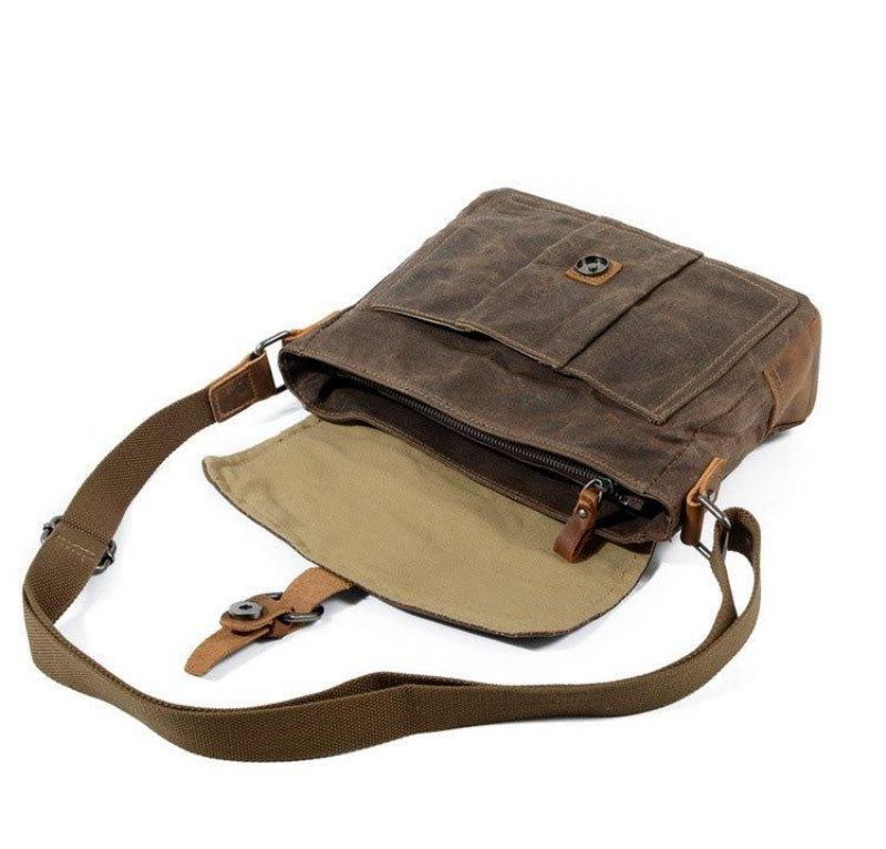 Vintage Voskovaná Plátěná Crossbody Kabelka Malá