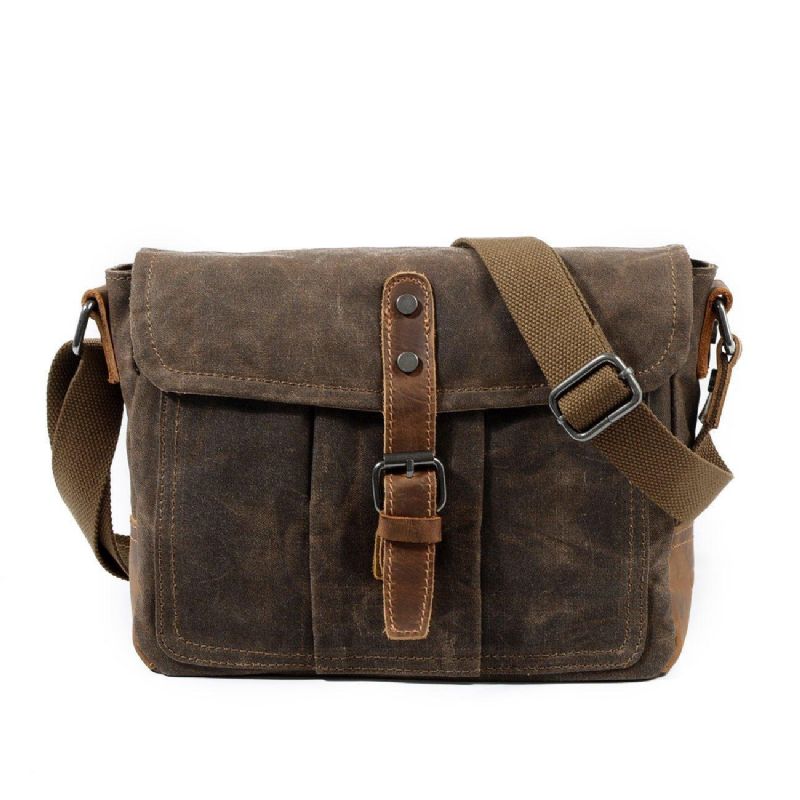 Vintage Voskovaná Plátěná Crossbody Kabelka Malá