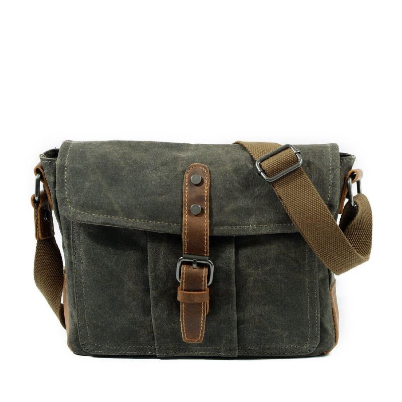 Vintage Voskovaná Plátěná Crossbody Kabelka Malá