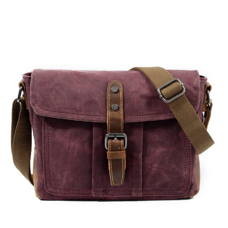 Vintage Voskovaná Plátěná Crossbody Kabelka Malá